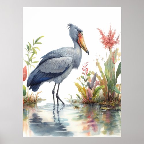 Shoebill Stork Watercolor painting Poster