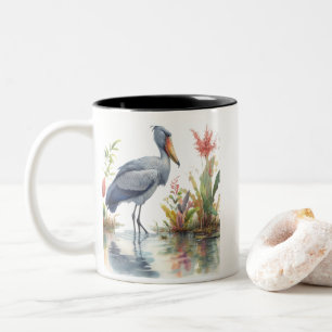 Shoebill Stork Watercolor painting Two-Tone Coffee Mug