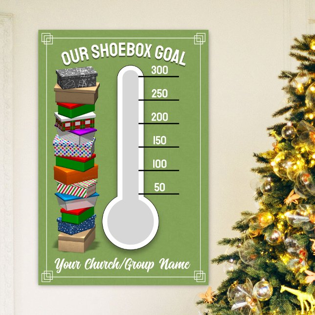 Shoebox Thermometer Poster - Green (Personalize this poster to best fit your shoebox-collecting occasion!)