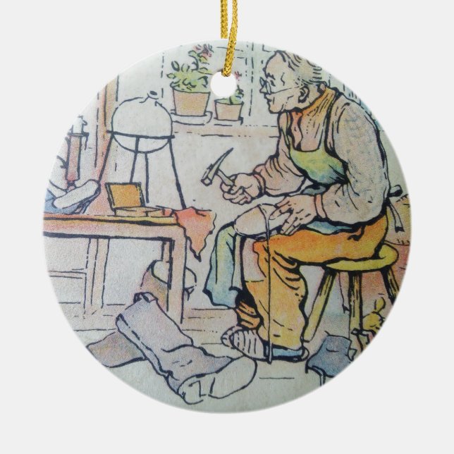 Shoemaker shoe repair business antique watercolor ceramic ornament (Front)