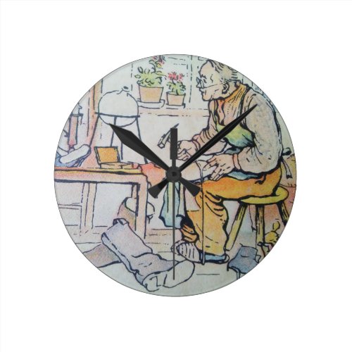 Shoemaker shoe repair business antique watercolor round clock