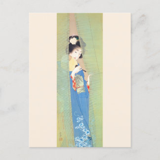 Shoen Uemura 上村松園 夏 着物 女性 舞妓 芸者 日本画 美人画 浮世絵 青 緑 Postcard