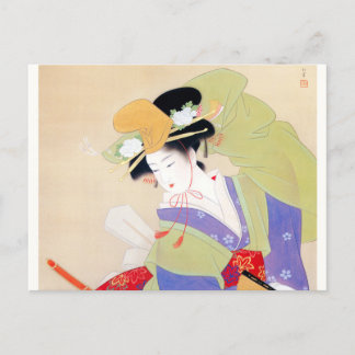 Shoen Uemura 上村松園 踊り 着物 女性 舞妓 芸者 日本画 美人画 浮世絵 紫 緑 Postcard