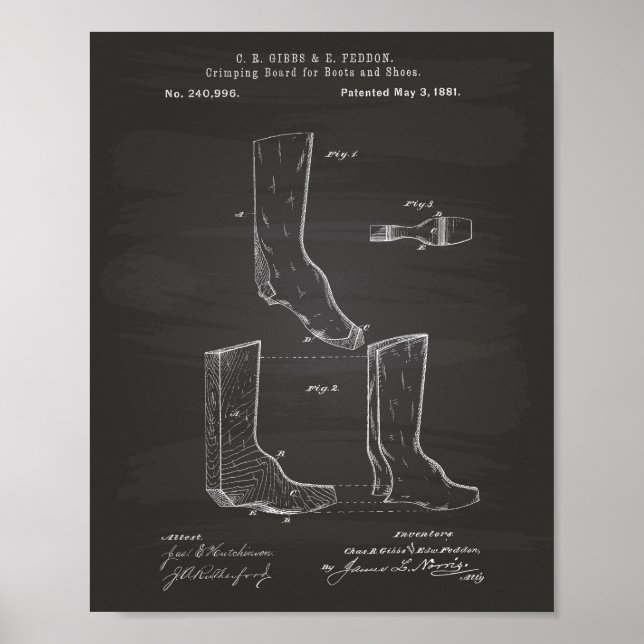 Shoes And Boots 1881 Patent Art Chalkboard Poster (Front)