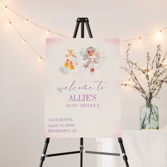 Shoes Fairy Dust Girl Baby Shower Welcome Sign (In Situ (Stand))