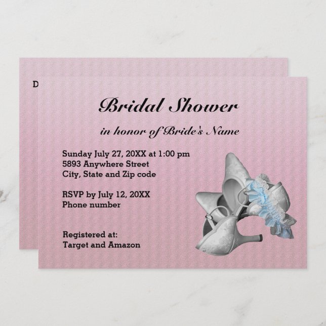 Shoes, Garter Belt & Pink Texture Bridal Shower Invitation (Front/Back)