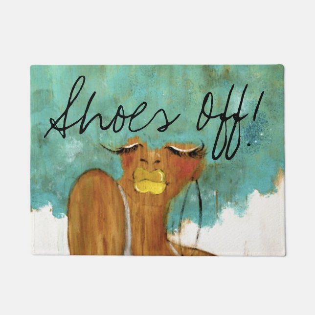 Shoes Off Blue! Doormat (Front)