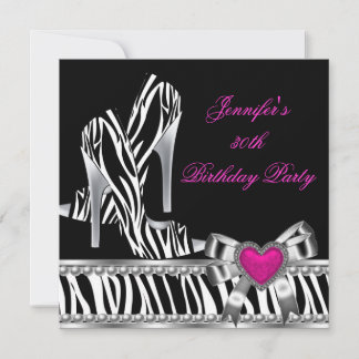 Shoes Pink 30th Birthday Party Zebra Black Invitation