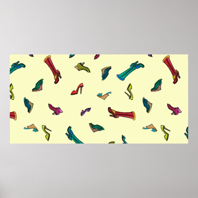 Shoes watercolor seamless pattern poster (Front)