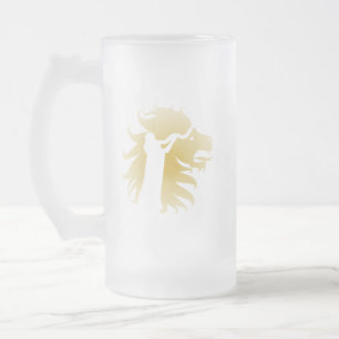 Shofar in the Lion of Judah in Gold Frosted Glass Beer Mug