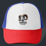 Shofar so good Jewish Goat Hanukkah Lovers  Trucker Hat<br><div class="desc">Hanukkah humor,  shofar,  Jewish holiday,  goat graphic,  Hanukkah 2024,  festive Judaism,  shofar pun,  holiday goat,  Jewish traditions,  Hanukkah celebration,  shofar design,  holiday humor,  Jewish fun</div>