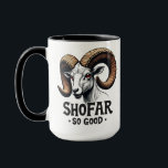 Shofar So Good Jewish Ram Hanukkah Mug<br><div class="desc">Hanukkah humor, shofar, Jewish holiday, goat graphic, Hanukkah 2024, festive Judaism, shofar pun, holiday goat, Jewish traditions, Hanukkah celebration, shofar design, holiday humor, Jewish fun</div>