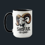 Shofar So Good Jewish Ram Hanukkah Mug<br><div class="desc">Hanukkah humor, shofar, Jewish holiday, goat graphic, Hanukkah 2024, festive Judaism, shofar pun, holiday goat, Jewish traditions, Hanukkah celebration, shofar design, holiday humor, Jewish fun</div>