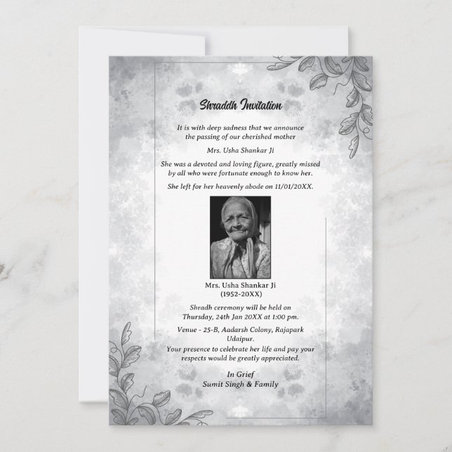 Shok Sandesh Hindu Shraddh  Invitation (Front)