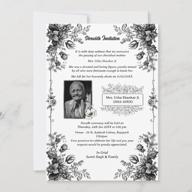 Shok Sandesh Hindu Shraddh  Invitation (Front)