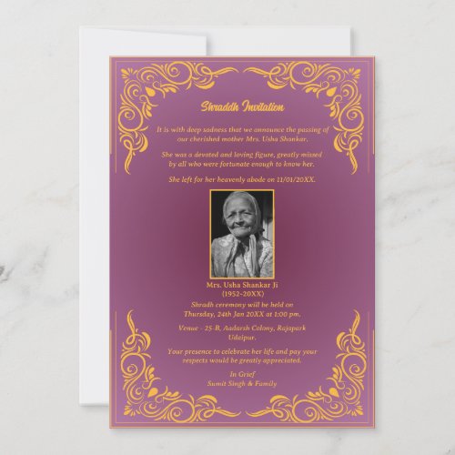 Shok Sandesh Hindu Shraddh  Invitation