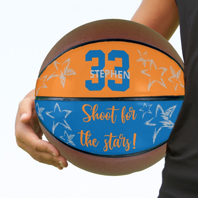 Shoot for the Stars Blue Orange Grey Personalized Basketball (Creator Uploaded)