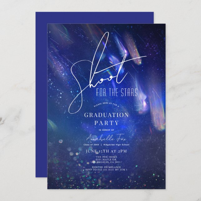 Shoot for the Stars Comet Stars Space Graduation Invitation (Front/Back)