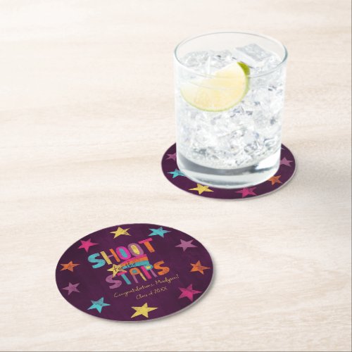 Shoot for the Stars Graduation Party Round Paper Coaster