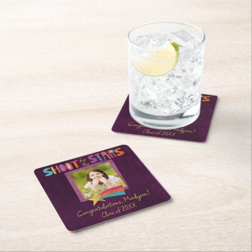 Shoot for the Stars Photo Graduation Party Square Paper Coaster
