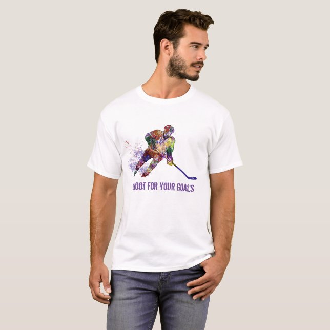 Shoot for your Goals Inspirational Hockey quote T-Shirt (Front Full)