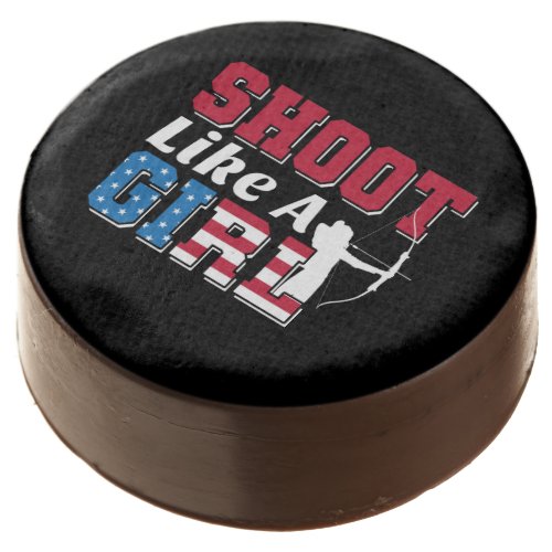 Shoot Like a Girl Patriotic Archery Quote Chocolate Covered Oreo
