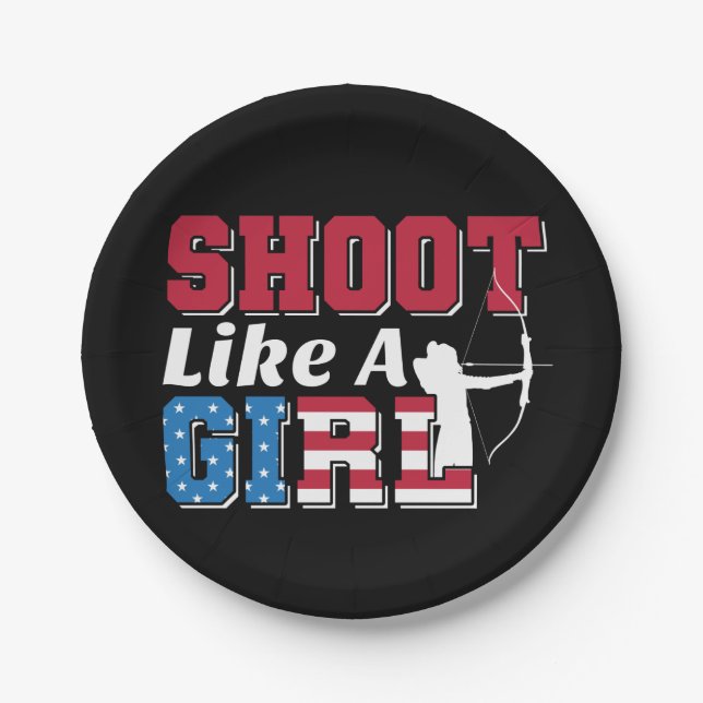 Shoot Like a Girl Patriotic Archery Quote Paper Plates (Front)