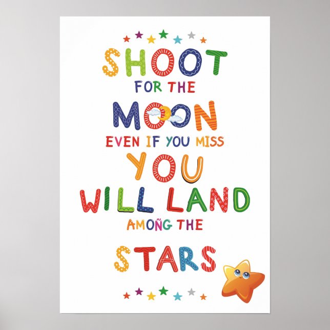 Shoot the Moon - Colorful Motivation Printable Art Poster (Front)