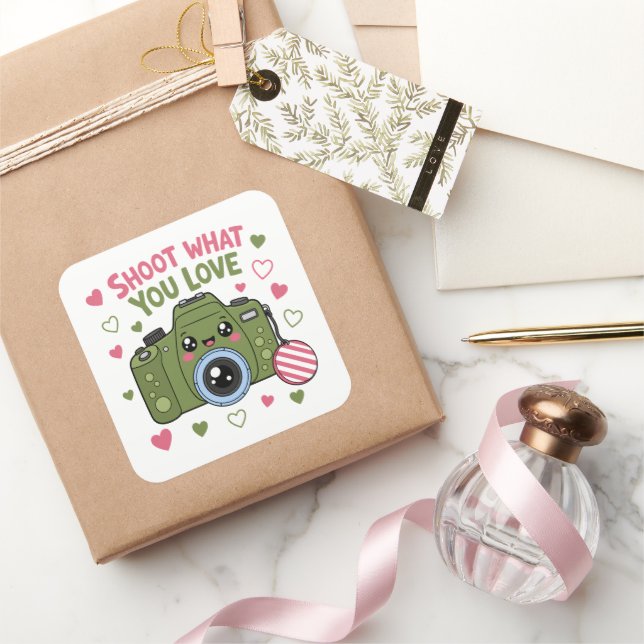 Shoot What You Love Cute Camera Design Square Sticker (Gifting)