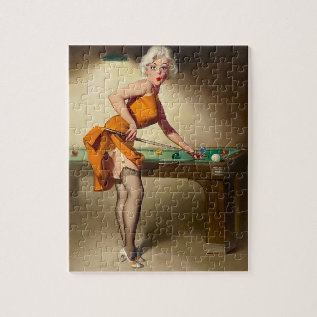 Shooting Billiards Pin Up Art Jigsaw Puzzle (Vertical)