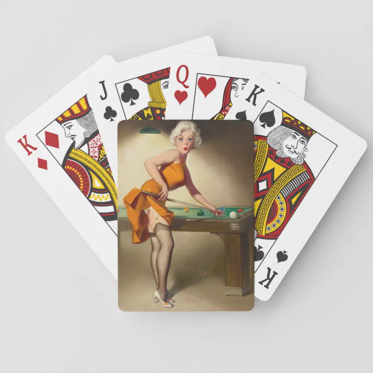 Shooting Billiards Pin Up Art Playing Cards Zazzle 