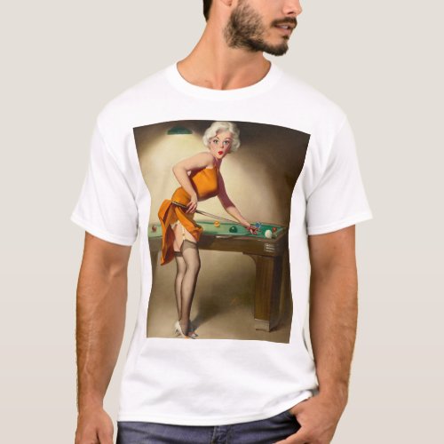 Shooting Billiards Pin Up Art T_Shirt