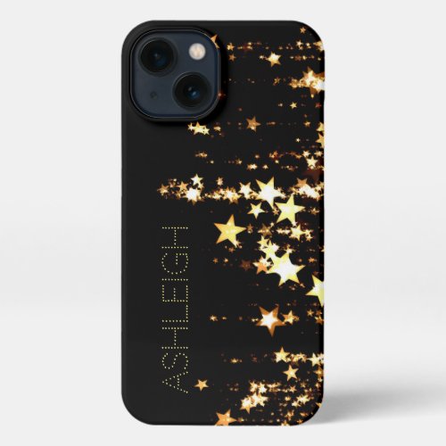 Shooting Gold Stars on Black Personalized iPhone 13 Case