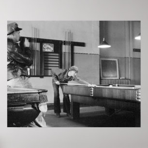 Shooting Pool, 1940. Vintage Photo Poster