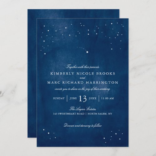 Shooting Star Blue Watercolor Wedding Invitation