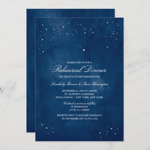 Shooting Star Blue Watercolor  Wedding Rehearsal Invitation