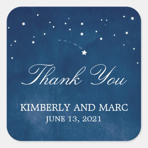 Shooting Star Blue Watercolor Wedding Square Sticker