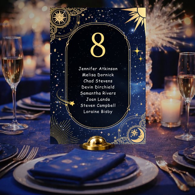 Shooting Star Celestial Blue Sun Moon Seating Table Number (Creator Uploaded)