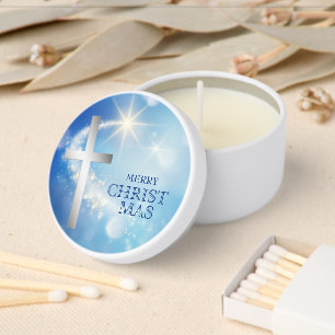 Shooting Star Christian Silver Cross Christmas Mini Candle Favors