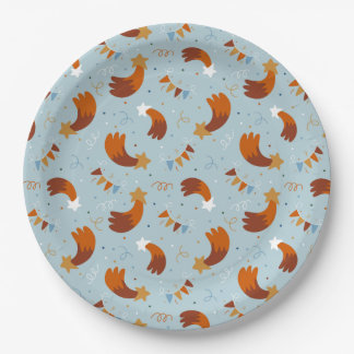 Shooting Star & Confetti Celebration Light Blue Paper Plates