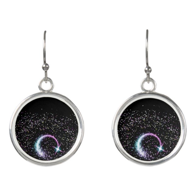 Shooting Star Galaxy Space Drop Earrings (Front)