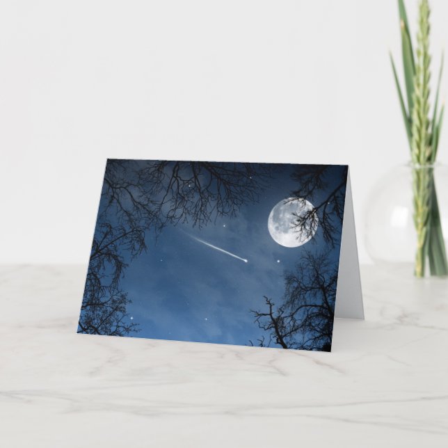 Shooting Star Moon Dark Blue Sky Greeting Card (Front)