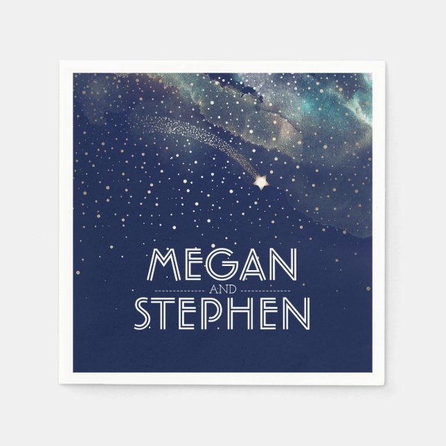 Shooting Star Navy and Gold Night Starry Napkins (Front)