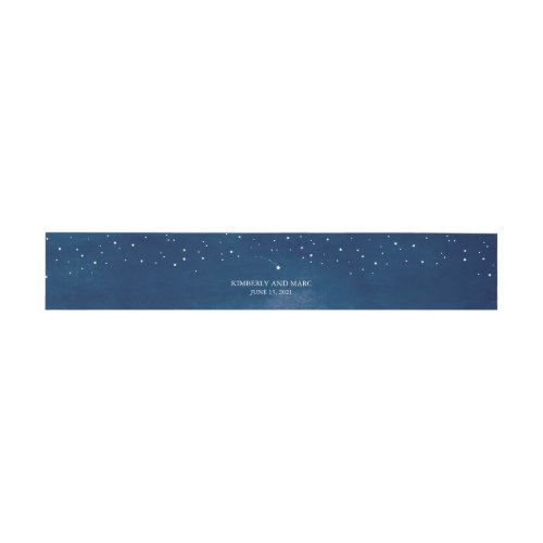 Shooting Star Navy Blue Watercolor Wedding Invitation Belly Band