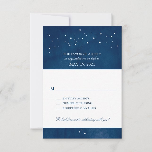 Shooting Star Navy Blue Watercolor Wedding | RSVP (Front)
