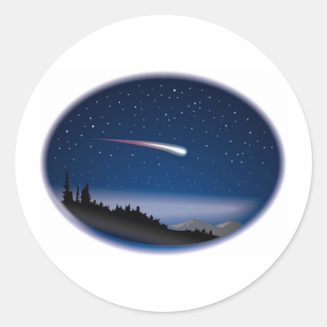 Shooting Star Over Night Landscape Classic Round Sticker (Front)