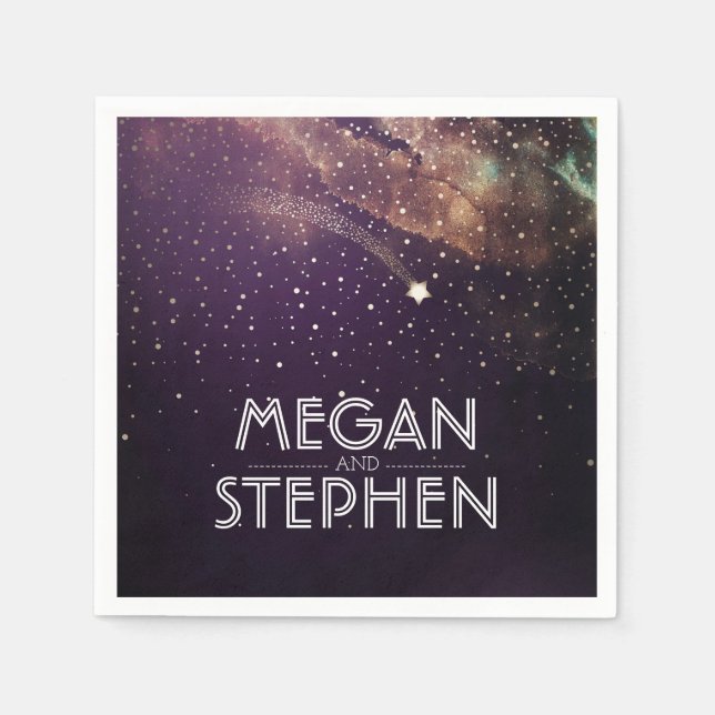 Shooting Star Plum and Gold Night Starry Napkins (Front)