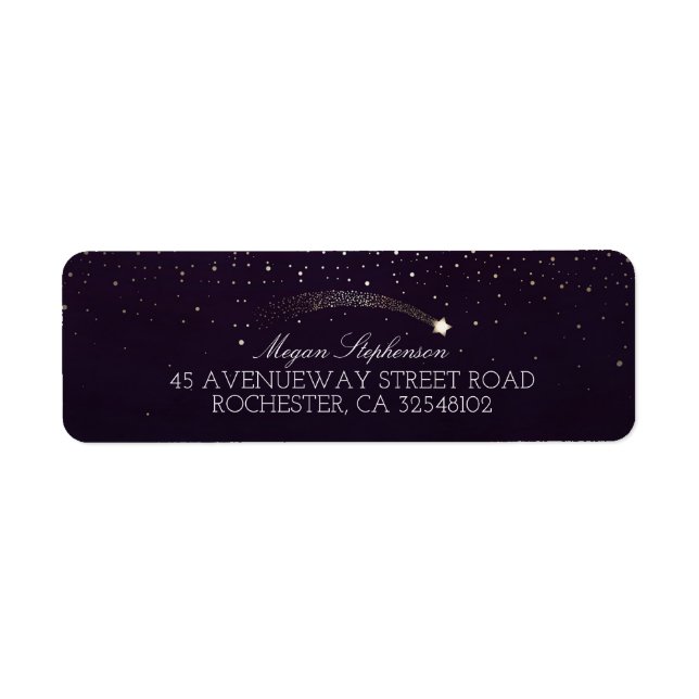 Shooting Star Plum Purple Starry Night Wedding Label (Front)