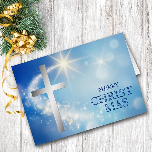 Shooting Star Silver Cross Christmas Card