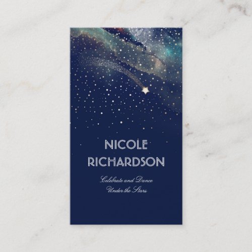 Shooting Star Starry Night Gold and Navy Modern Business Card